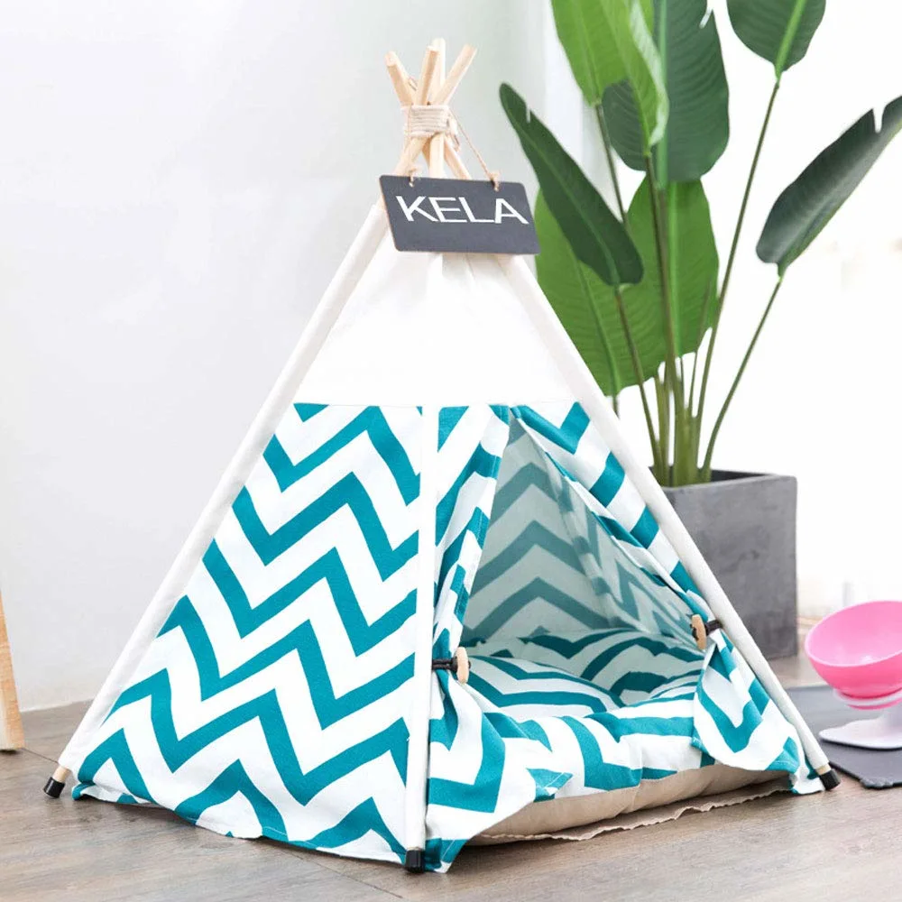 Pet Teepee Tent with Mat for Large Dogs Cats Portable House