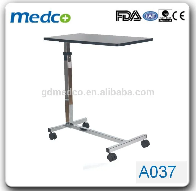 Adjustable Wooden Hospital Over-Bed Spring Mechanism Dining Table