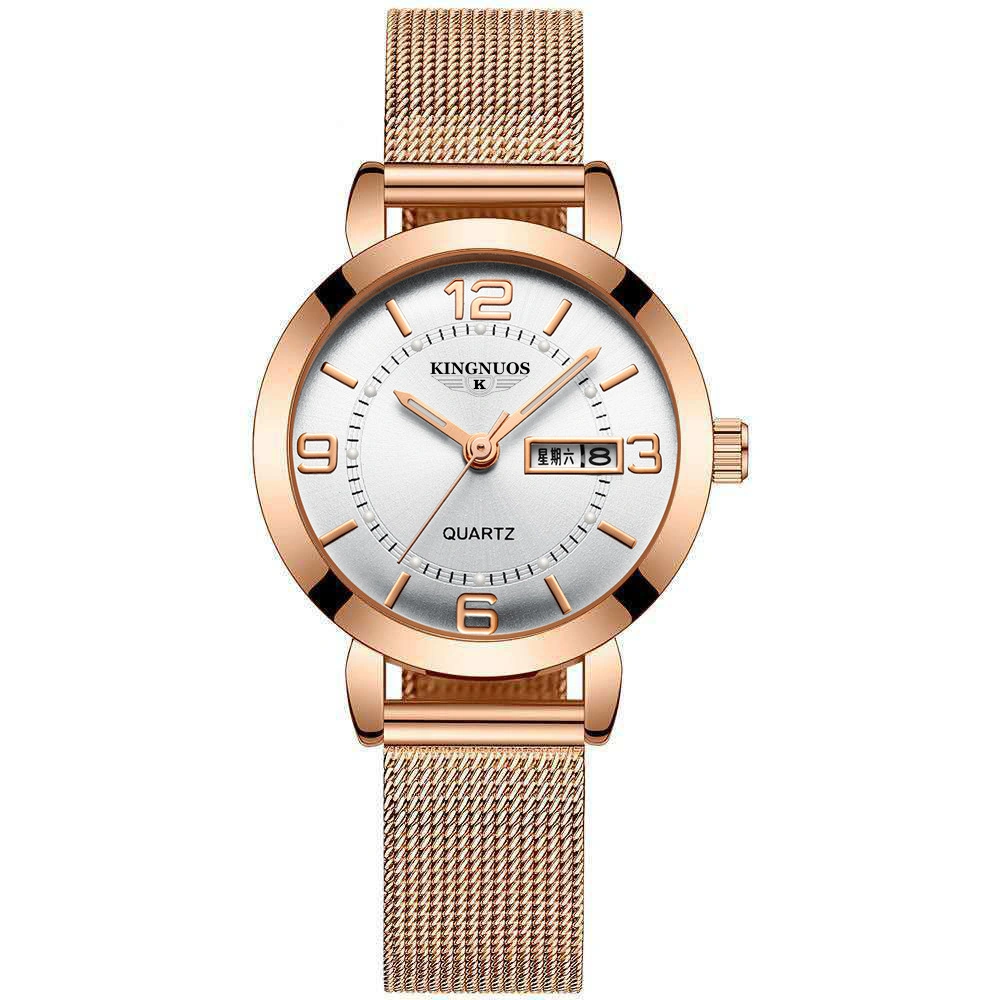 Top-Marke Fashion Rose Gold Steel Band Green Watch Classic 12 Stunden Uhr Kalender Datum Frauen Quarz Uhren