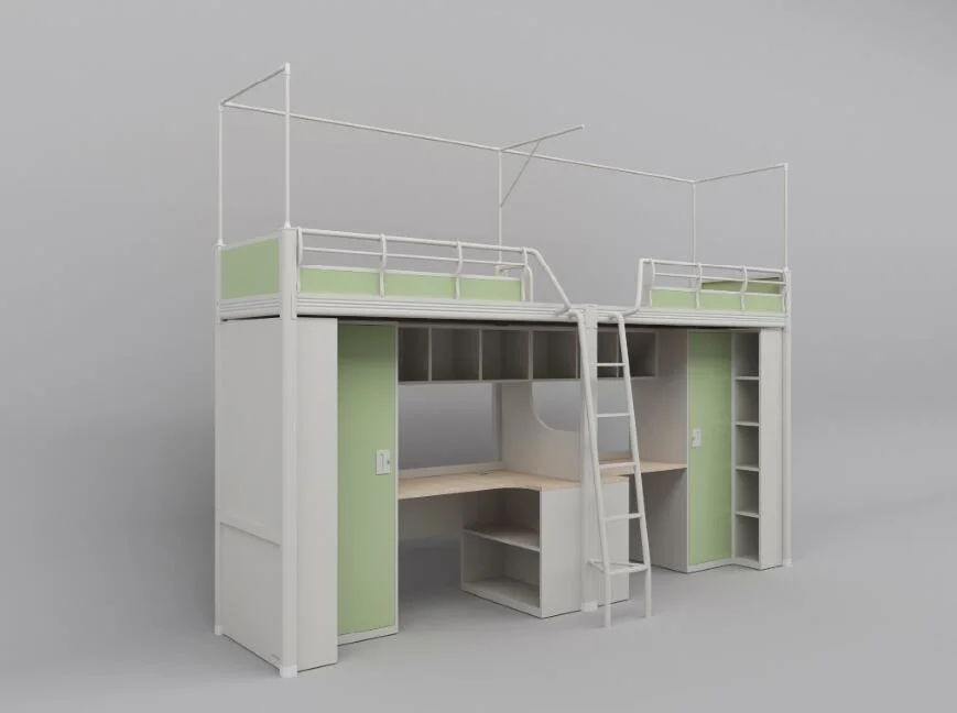 Classic Solid Metal Apartment Bed School Children Loft Bed with Desk Steel Bunk Bed