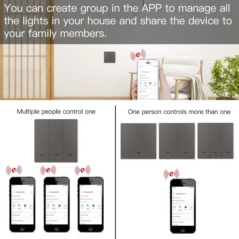 Interruptor inteligente de 2 vias para botão inteligente WiFi na parede 1/2/3/Gangs Telecomando 1/2/3Gang (branco e cinzento)