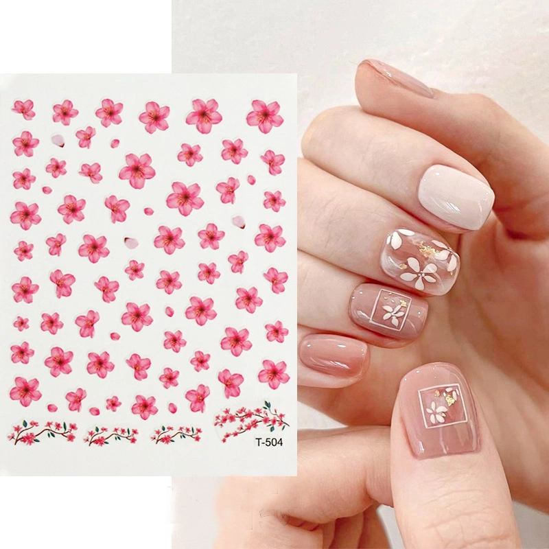 3D Self-Adhesive White Pink Sakura Cherry Blossoms Nail Stickers Spring for Women Acrylic Nail Decoration