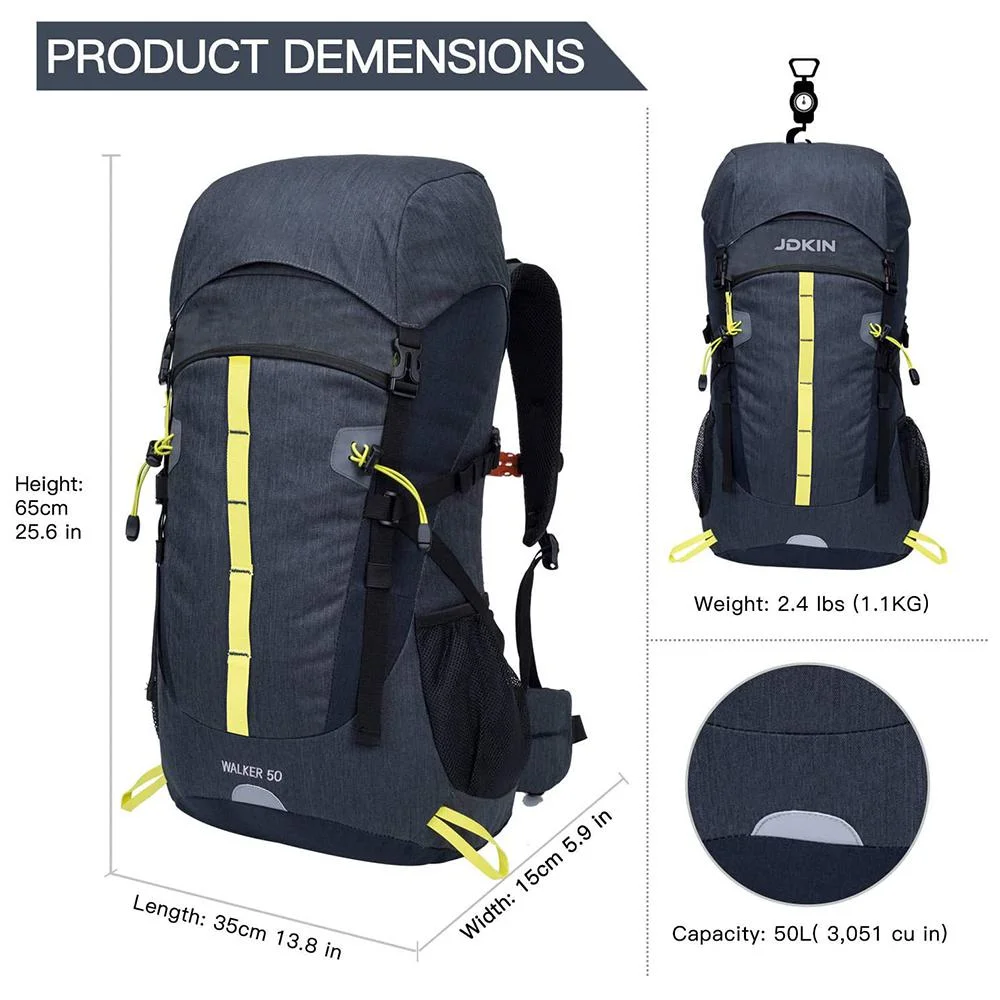50L Waterproof Travel Backpack, Outdoor Hiking Backpack, Trekking Running Rucksack