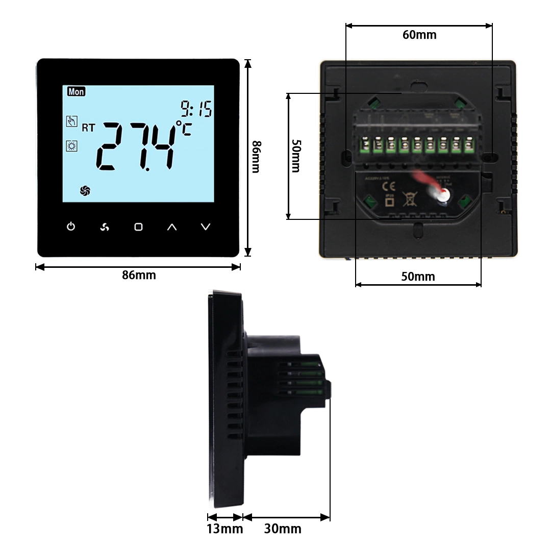 Wöchentlich programmierbare HLK-Ventilatorspule Heizung und Kühlung WiFi Smart Thermostat Für Heimtemperatur