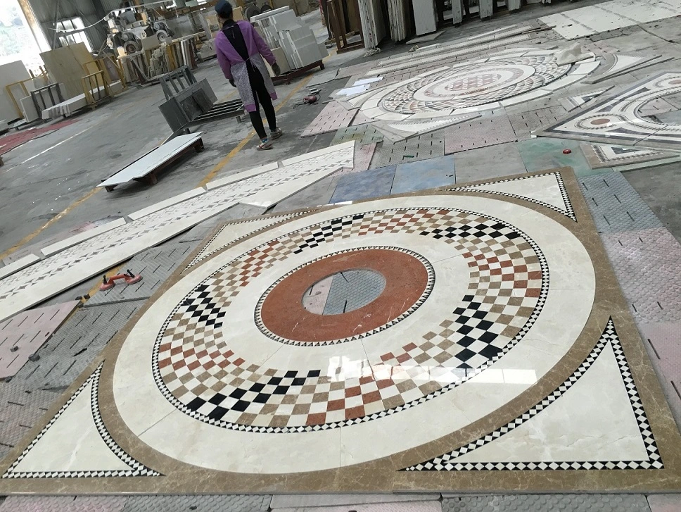 Waterjet Medallion Beige Marble Flooring Tile