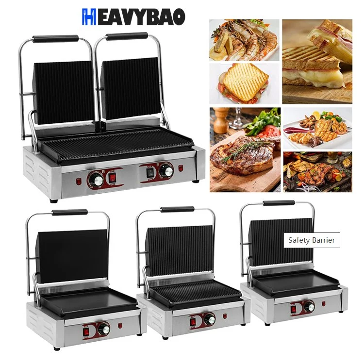 Heavybao Kitchen Equipment Stainless Steel Non Stick Electric Contact Grill for Restaurant