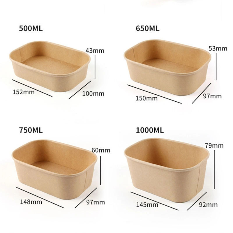 Square Custom Printed Multi-Size Takeaway Paper Salad Bowl with Lid