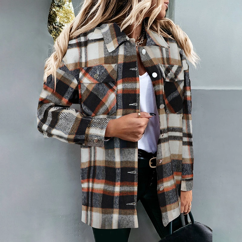 Dear-Lover Western Clothing Wholesale/Supplier Women's Blouse Button Down Shirt Long Sleeve Pocket Plaid Coat