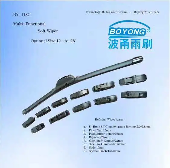 by-119c Soft Wiper Blade with 10 Adaptors Fitting for 99% Cars