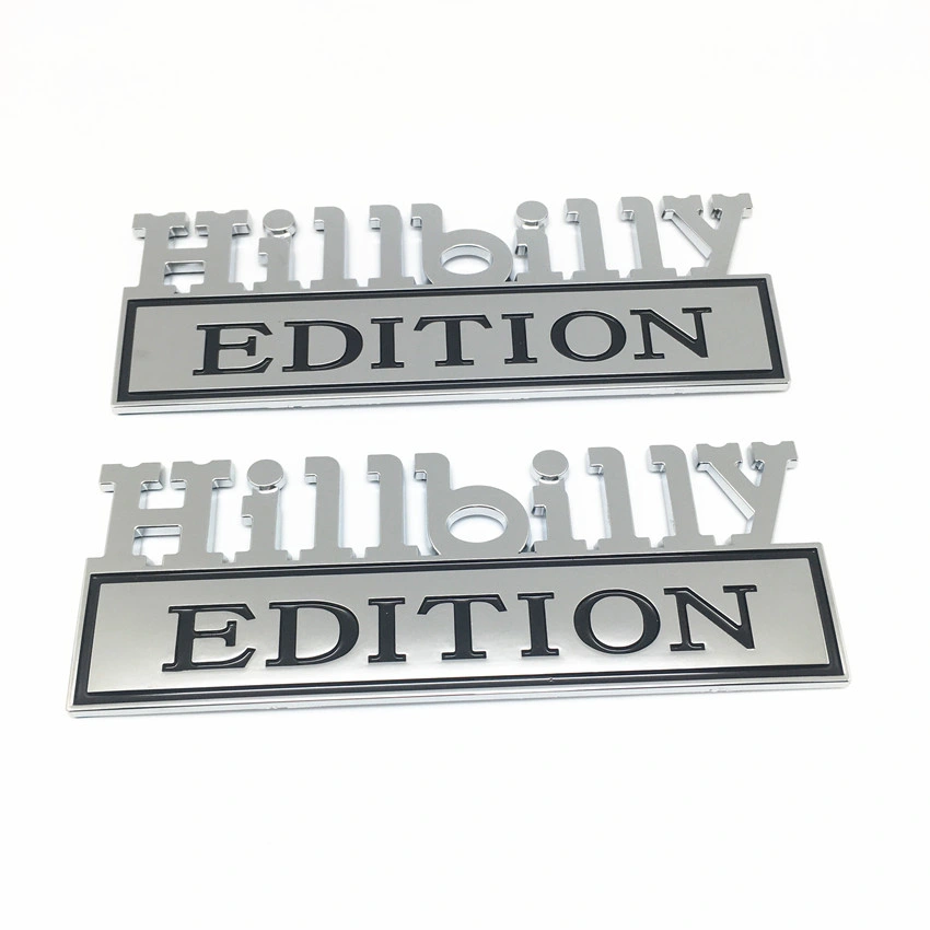 Fábrica de venta al por mayor logotipo de cliente para 2PC Set Hillbilly Edition Emblema emblema emblema de emblema de insignia etiqueta de coche camión - cuello redondo