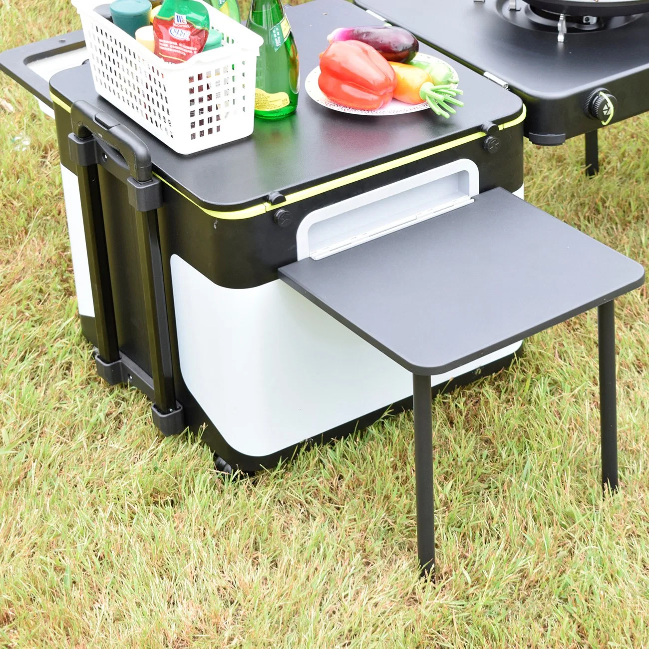 Eat Camp Outdoor Camping Kitchen Box with BBQ Stove Iron Grill Tables