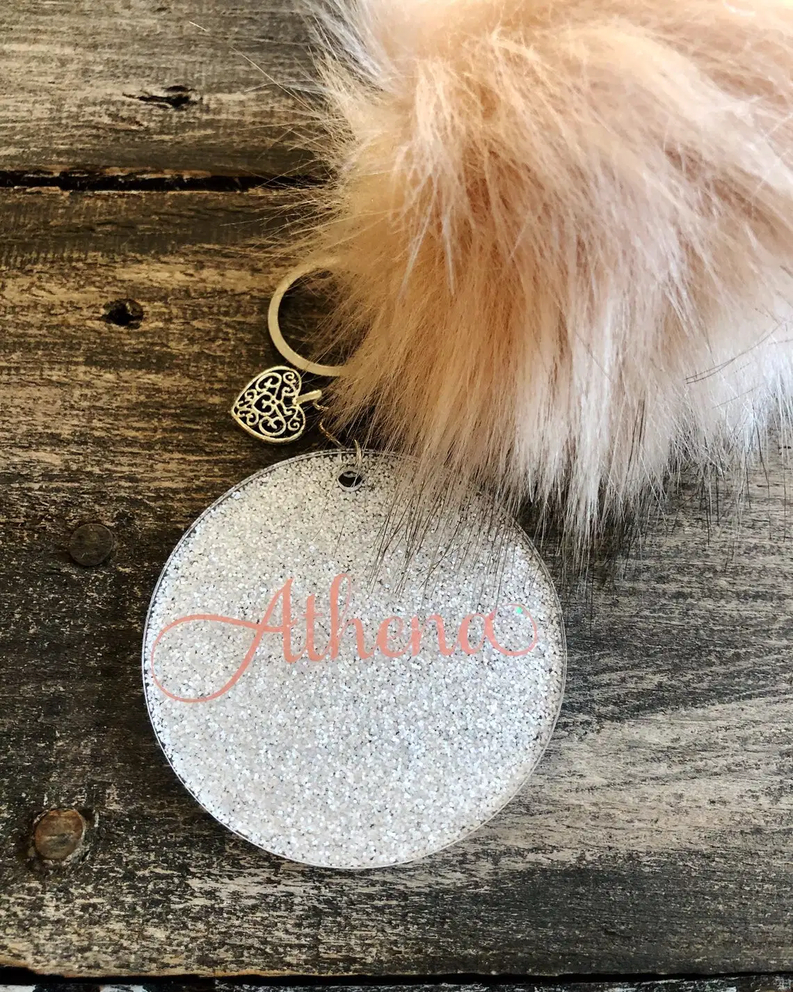 Personalized Pom Pom Glitter acrílico llaveros personalizados regalo para su Boujee llavero