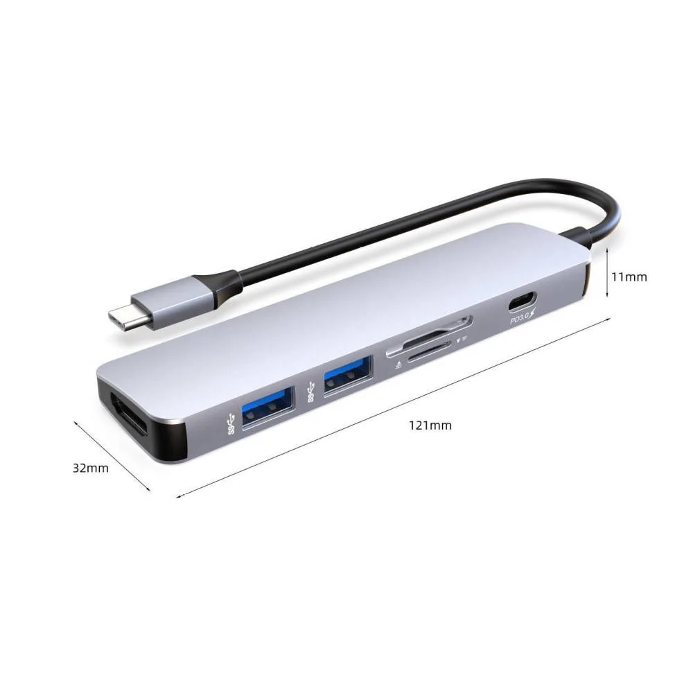 USB-C Expander to HDMI+USB3.0*2+Pd+SD/TF Card Reader Multi-Function Adapter