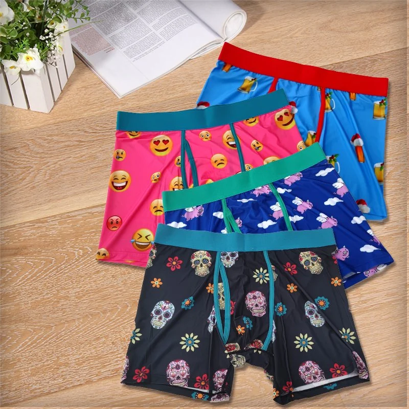 OEM & ODM Factory Customized Smiling Face Latest Luxury Underwear Men Boxer Briefs Print Boxer Briefs Men's Underwear with Logo