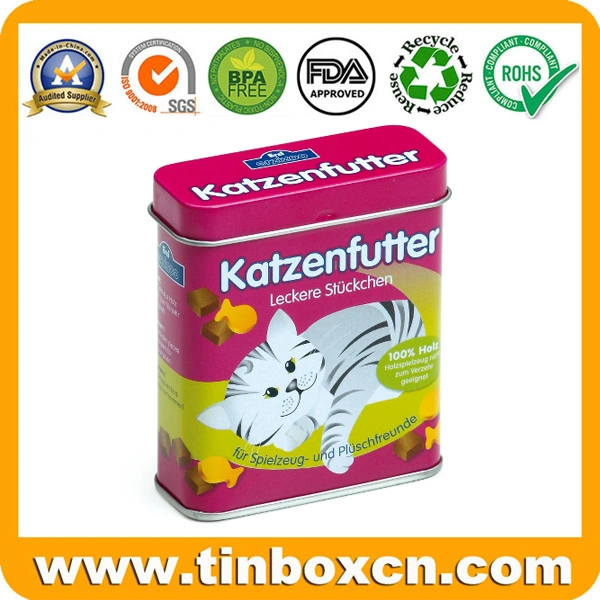 Rectangular Pet Food Tin Box for Cat Cookies Packaging