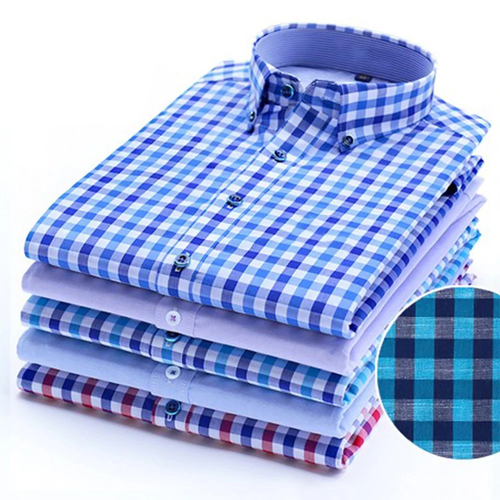 Custom Fashion Pattern Causal Design Cotton Plaid Button Down Dress Shirts for Men