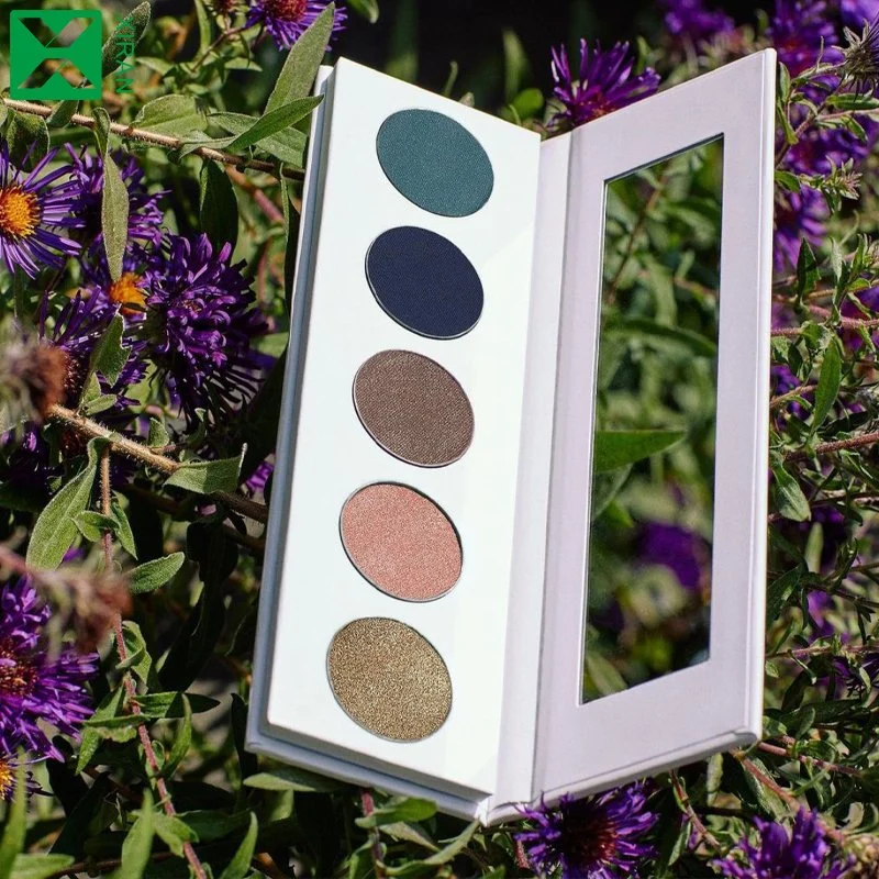 Paleta de maquillaje de la pradera de ojos personalizado 5 mate altamente pigmentado y metálico Tonos terrosos en Rosa Neutro Azul Eyeshadow etiqueta privada