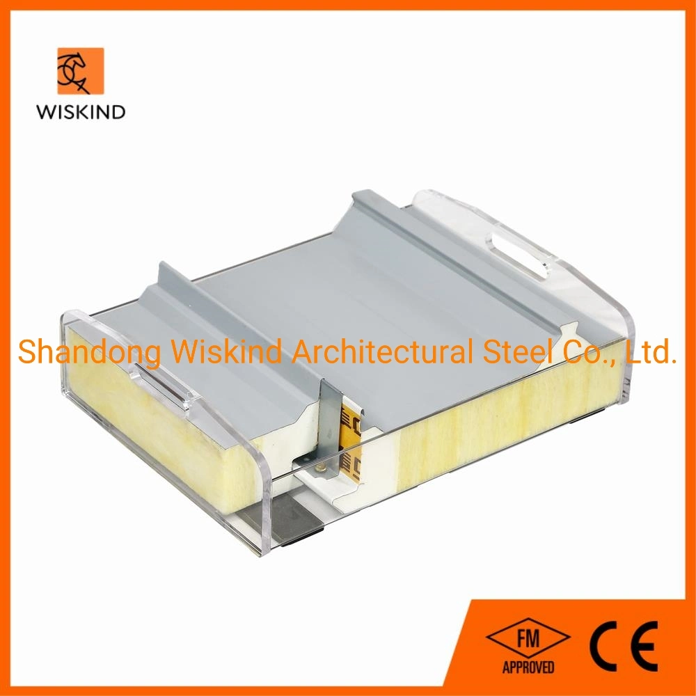 High Strength 64kg/M3 Density Glass Wool +PU Outer/Inner Wall/Roof Composite Panel for Steel Building with ISO