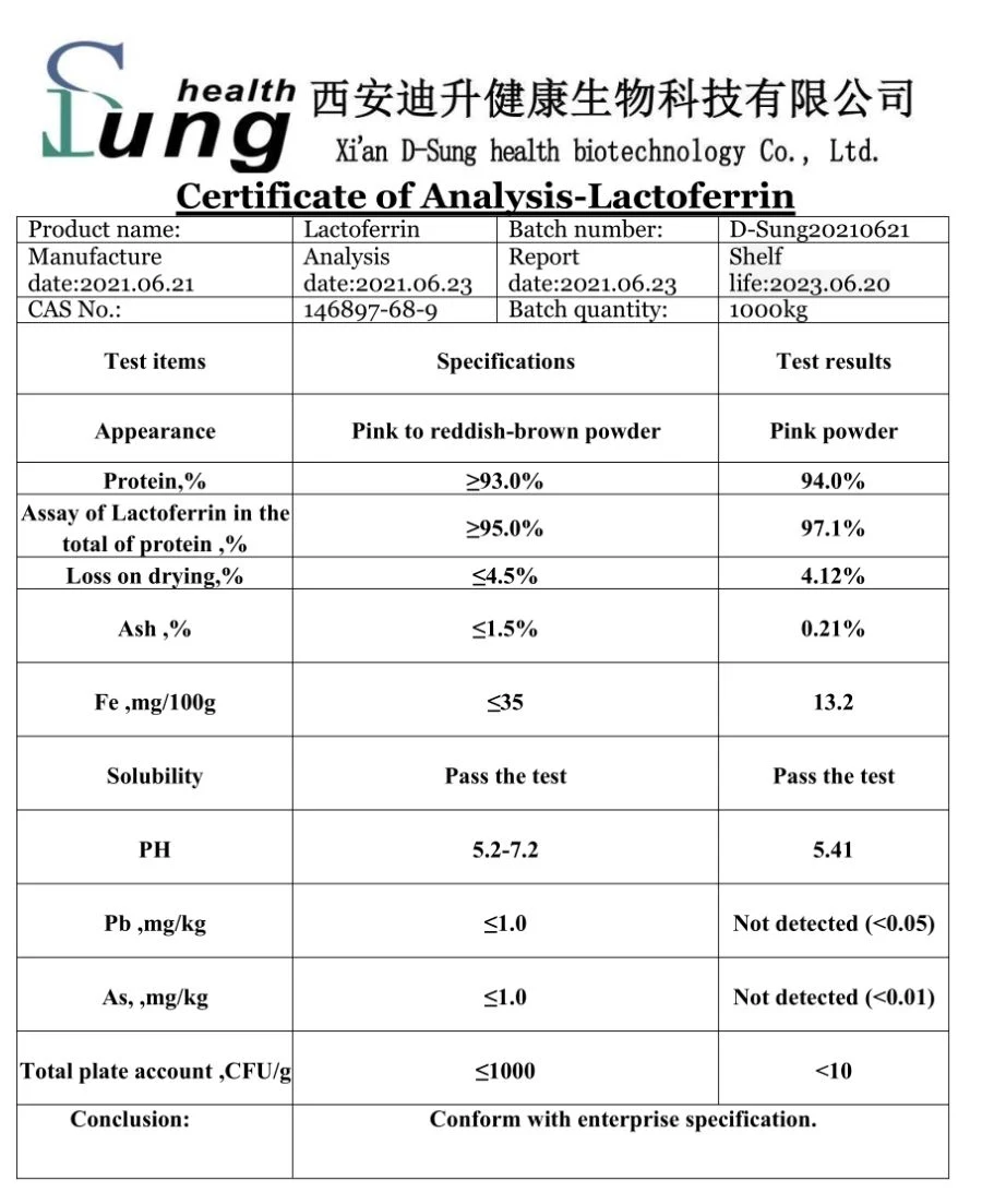 Health Care CAS 112163-33-4 Lactoferrin Powder Nutrition Lactoferrin Powder Bovine Lactoferrin