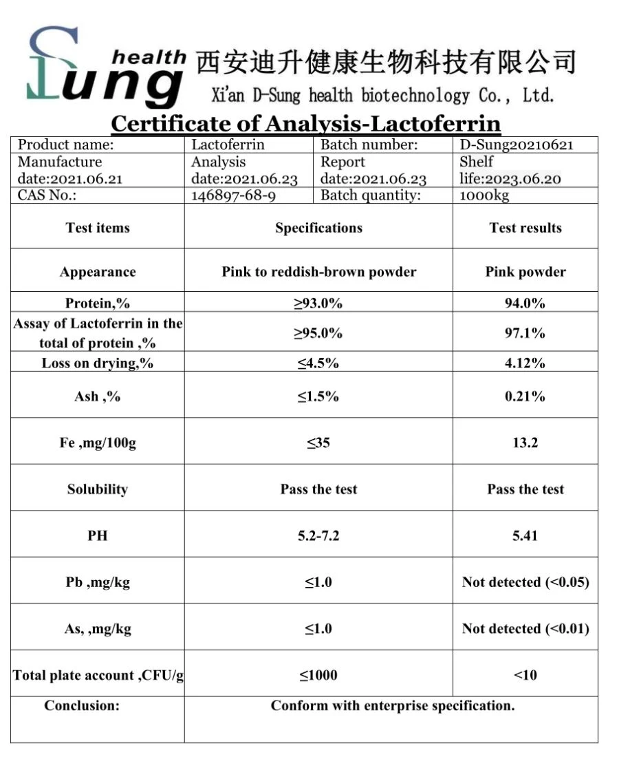 Gesundheitswesen CAS 112163-33-4 Lactoferrin Powder Nutrition Lactoferrin Powder Bovin Lactoferrin