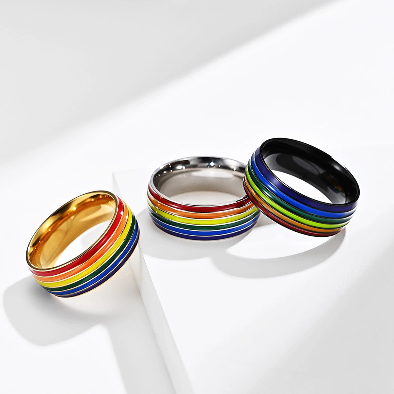 Fashion Jewelry Rainbow Flag Gay Gay Titanium Steel Ring 18K Gold Plated Lara Ring SSR2050g