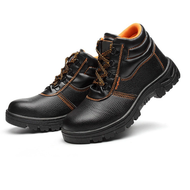 Mens Black High Heel Work Rubber Labor Leather Safety Boots Shoes