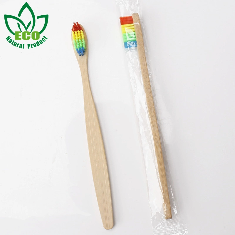 Flat Handle No Plastic Eco Natural Bristle Charcoal Bamboo Toothbrush for Hotel