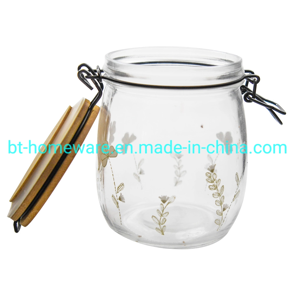 Wholesale/Supplier 1000ml Glass Storage Tank with Sealed Hinged Bamboo Lid Leak Proof Gasket for Oatmeal/ Canned Cereal/ Pasta/ Sugar/ Coffee/ Nuts