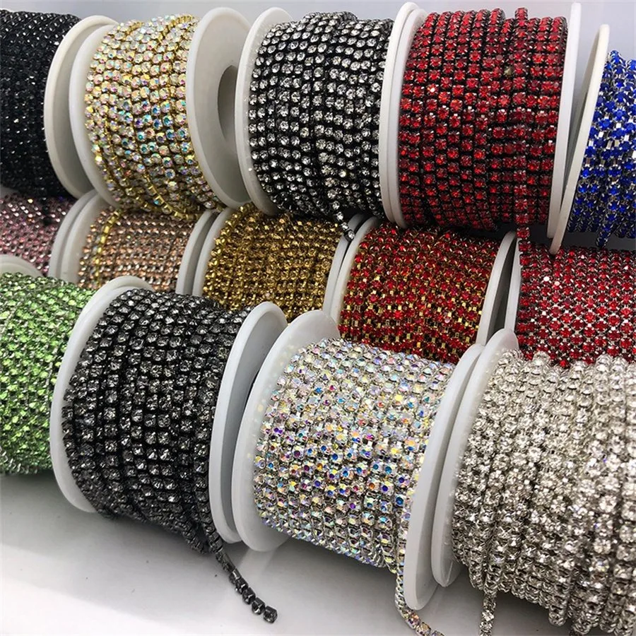 Wholesale/Supplier 2 mm Crystal Rhinestone Cup Chain Trimming Wedding Birthday Decorations Arts Diamond Crystal Rhinestone Ribbon Chain