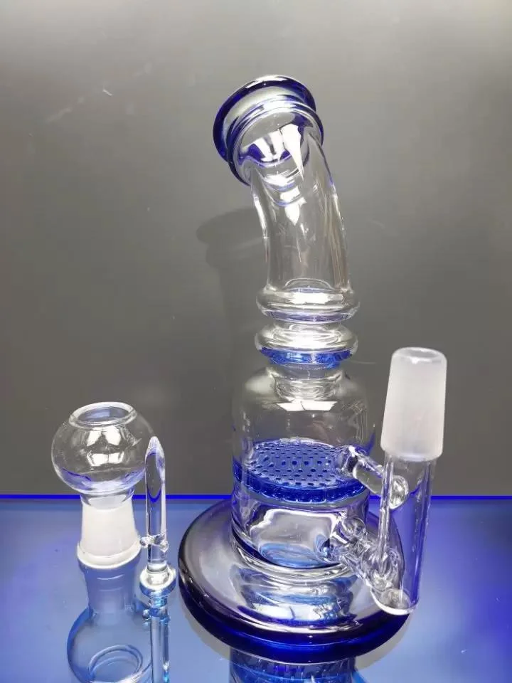 Tubo de humo de vidrio azul pequeño portátil tubo de humo de vidrio de color Honeycomb PERC vidrio DAB Rig