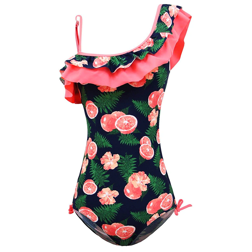 2021 Orange Lemons Kids Ruffle One Piece Swimwear Girls Swimsuit Children Monokini Nylon Fabric Bathing Suit for Baby Girl