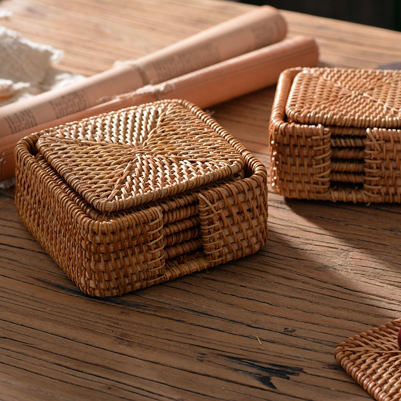 Natural Rattan Handwoven Cup Coaster Set of 5 Placemat