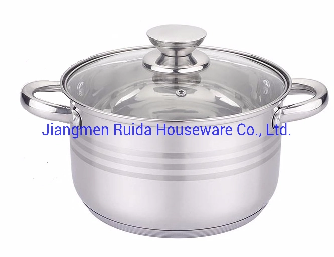 6PCS Stainless Steel Cookware Set with Three Satin Belt on Outerior of The Pots for All Types of Plates and Can Be Washed in The Dishwasher