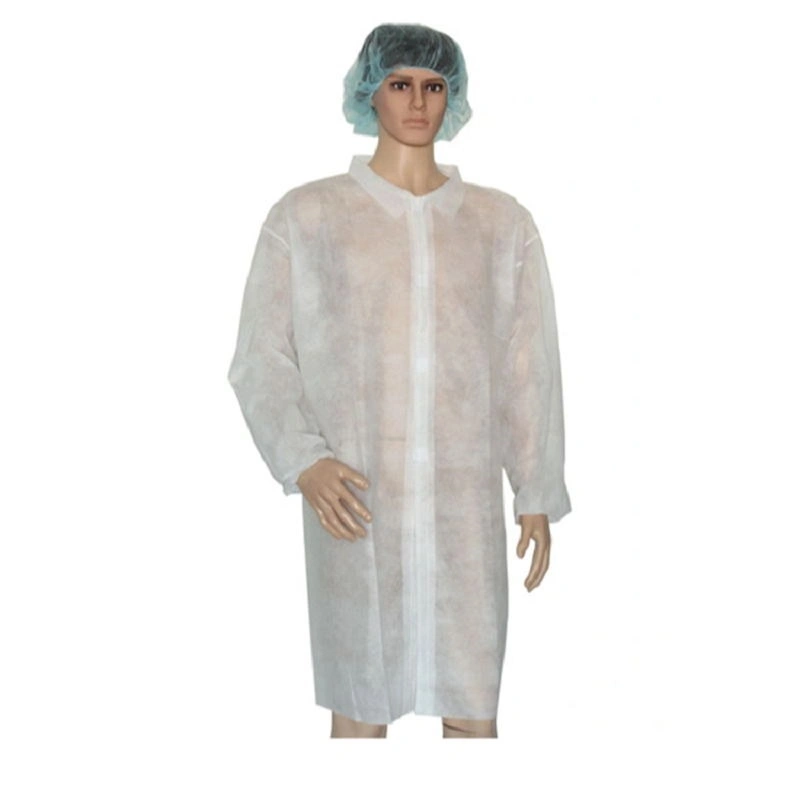 Dark Blue Polypropylene Non-Woven PP Visitor Garment Lab Coat with Velcro 30GSM