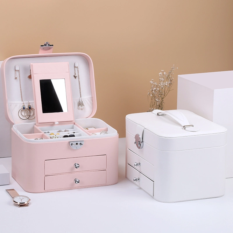 Drawer Type Big Space Multi-Layer Jewelry Boxes Storage Box with Clamshell Makeup Mirror