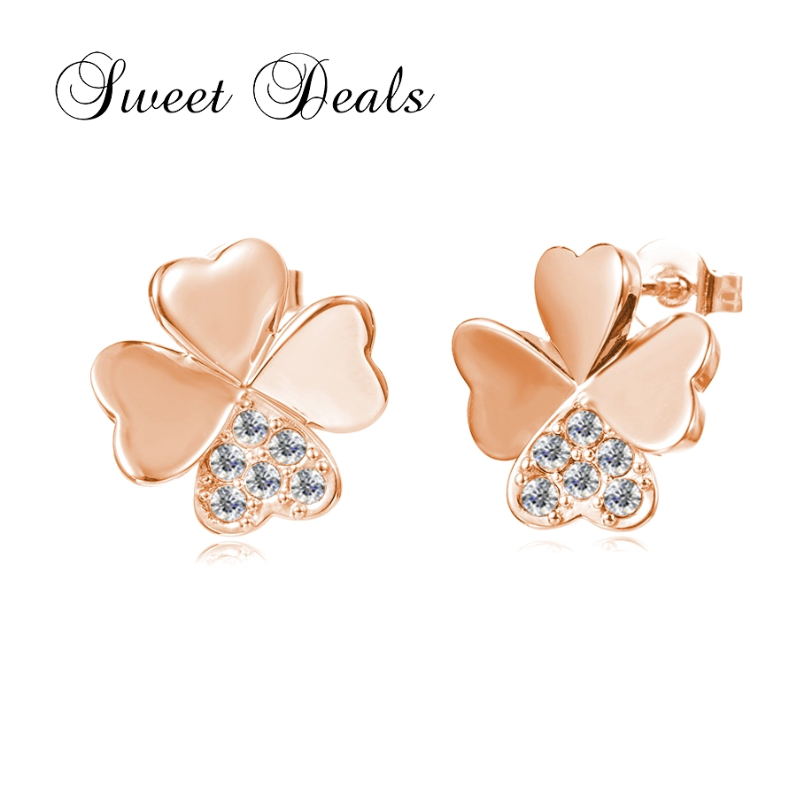 High Quality 925 Silver White Gold Four Leaf Clover Earring