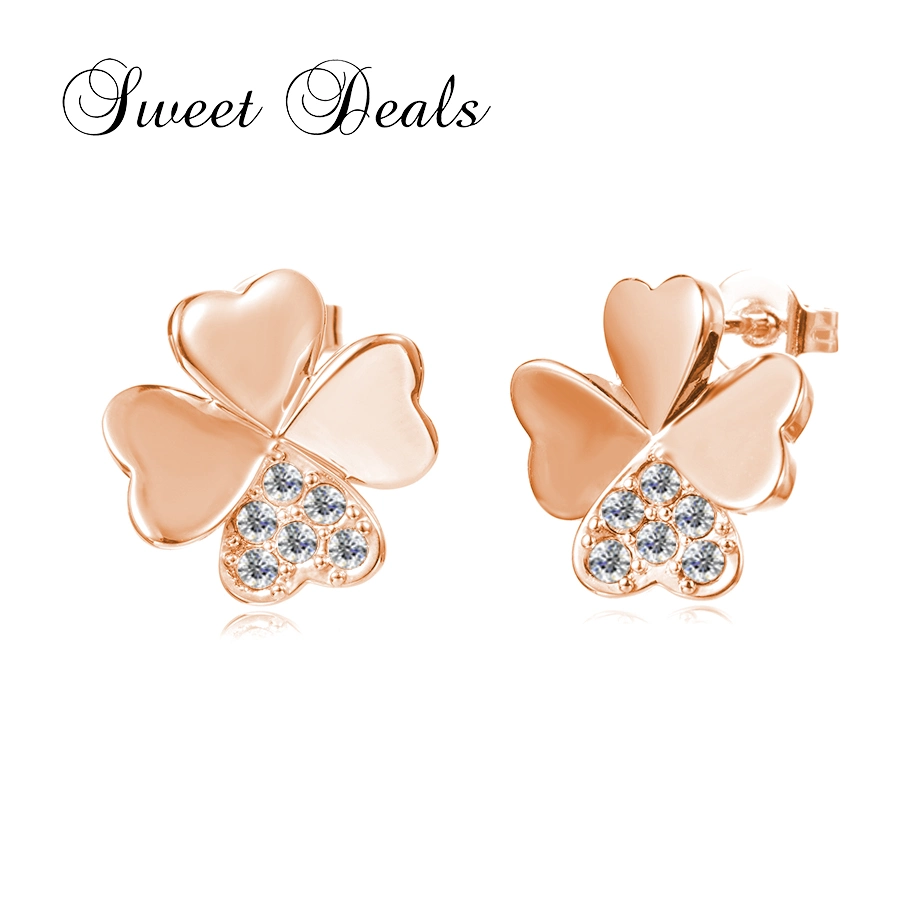 High quality/High cost performance  925 Silver White Gold Four Leaf Clover Earring