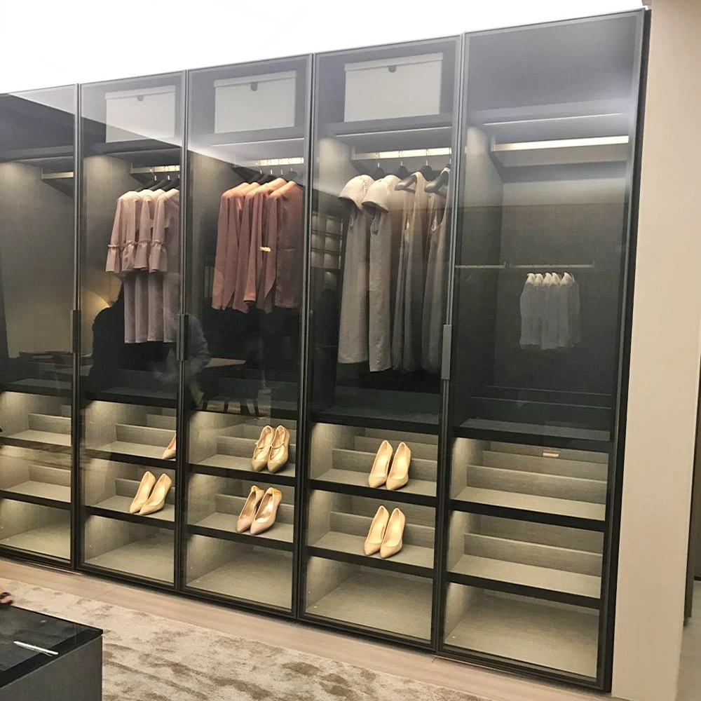 PA Bedroom Furniture Custom Melamine Modern Design Glass Wardrobes Walk in Closet