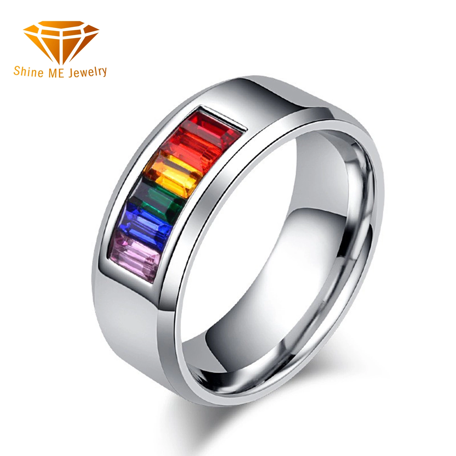 Mode Schmuck Titan Stahl Gay Lala Ring Regenbogen Steine Flagge Gay Ring Paar Schmuck Fabrik Verkauf SSR2073