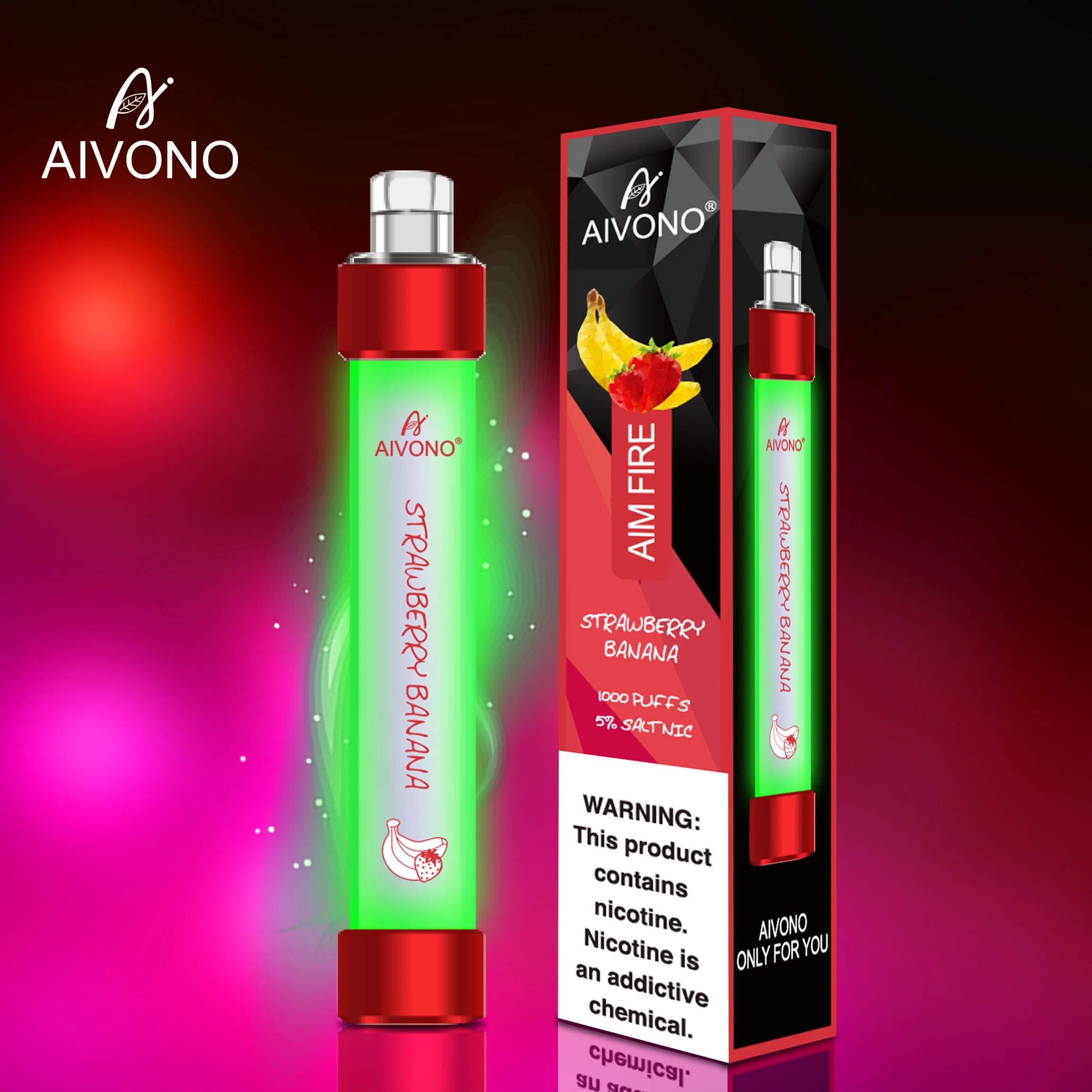 Nouvelle arrivée Aivono Original But Fire 1000 bouffée Vape Pod jetables de 2 % 3 % 5 % de la nicotine avec clignotement de voyant stylo Vape RVB