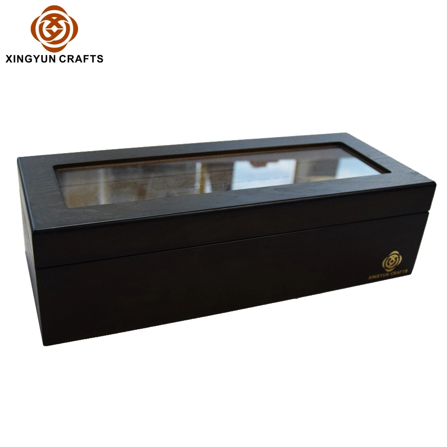 Protección de madera negra personalizada Ver caso de los hombres de madera Ver colección Bangle Caja con ventana de cristal