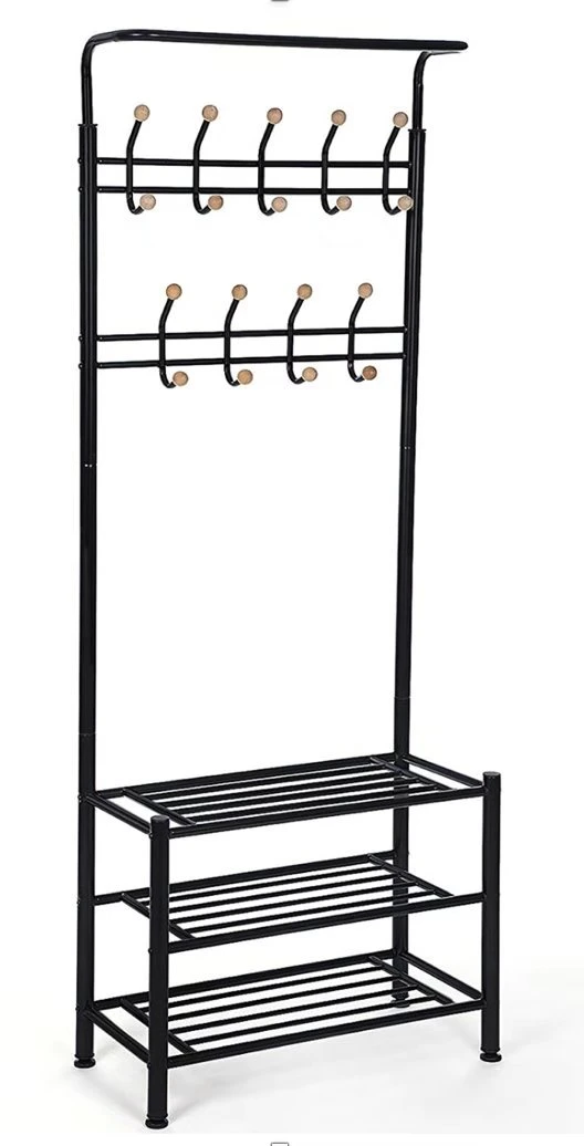 Steel Metal 3 Tier Shoe Rack with Clothes Coat Hook Hanger