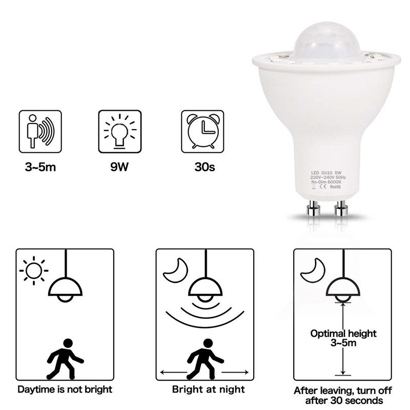 LED PIR Bulb Spotlight GU10 Spot Lighting 3W Energy Saving Lamp Home Decoration Light