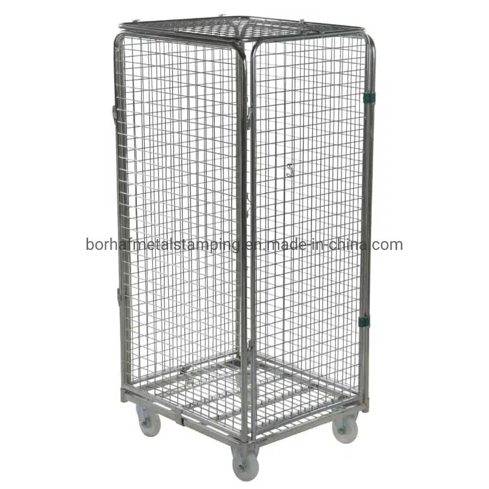 Galvanized Standard 2 Sides Demountable Collapsible Security Storage Nesting Metal Wire Mesh Roll Cage Container Pallet for The Supermarket