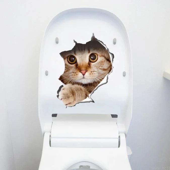 New Creative 3D Three-Dimensional Cat and Dog Broken Wall Decoration Toilet Toilet Toilet Cover Notebook Sticker Wall Sticker