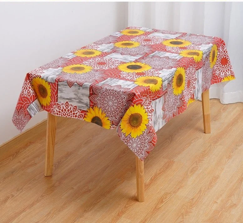 Polyester Plastic Table Cloth Sun Flower Printed PVC Tablecloth