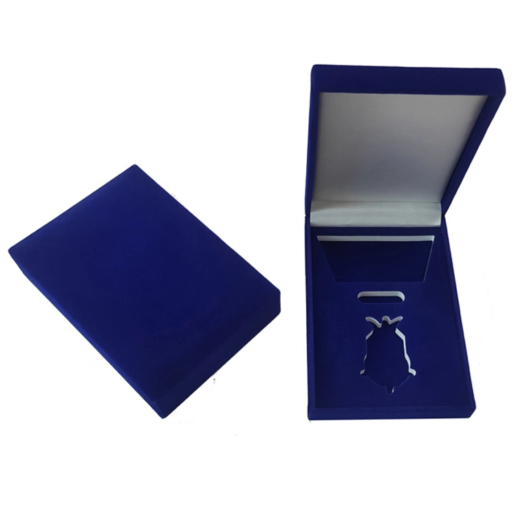 Blau beflockt Samt Präsentation Verpackung Medaille Display Box für Souveris