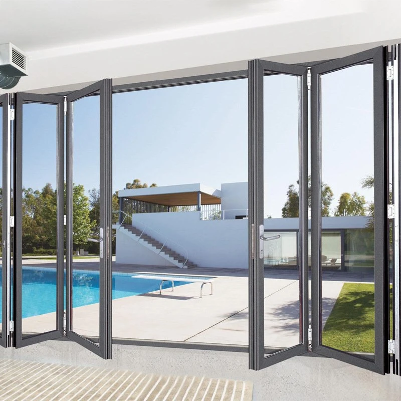 Broad View Villa House Fold Door Easy Operate Hinge Hiden 70mm in Depth Aluminium Bi Folding Door with Built-in Blinds Building Material