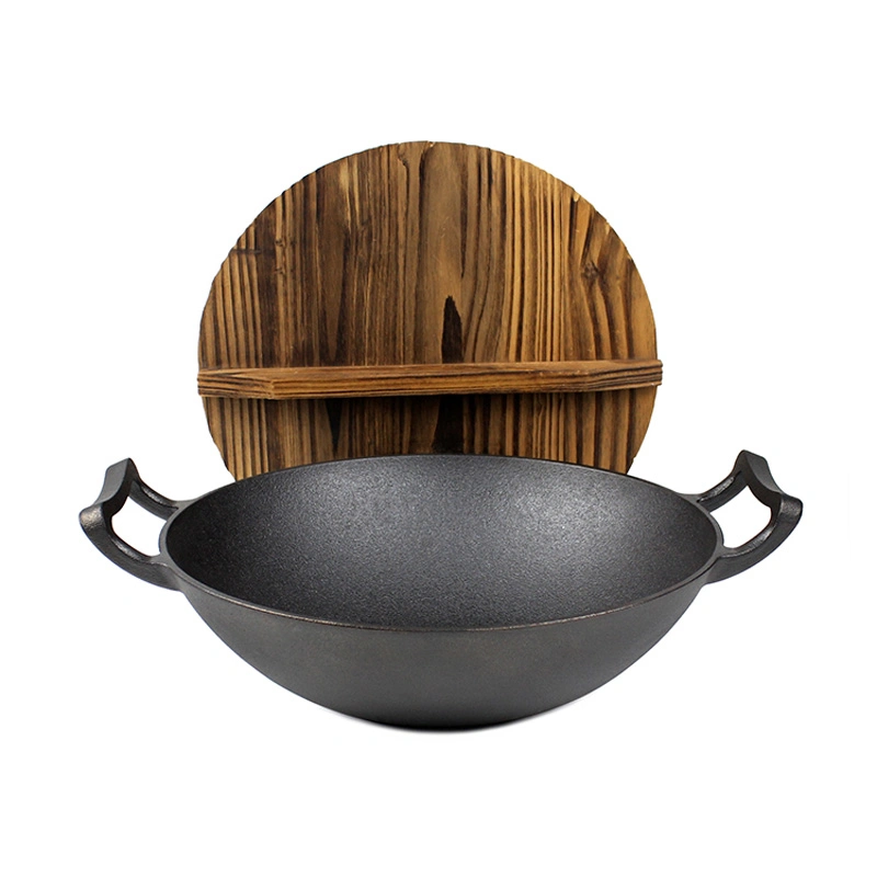 Tamaño personalizado de cocina Utensilios de Cocina China Wok de hierro fundido con tapa