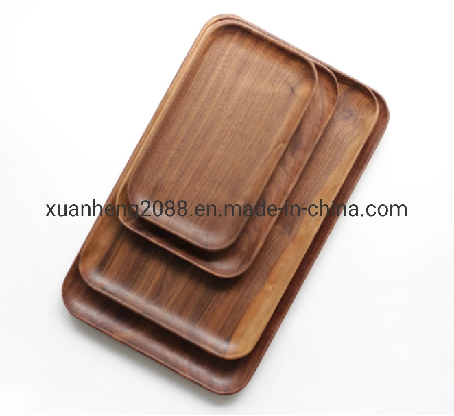 Black Walnut Wooden Tray Japan Style Solid Color Pattern Hotel Restaurant Cafe Candy Dish Fruit Dish Plate Household Tool